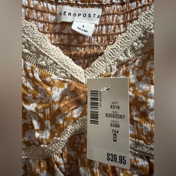 NWT Aeropostale cream lace and orangey floral v-neck baby doll cami. Size small. - Picture 7 of 8